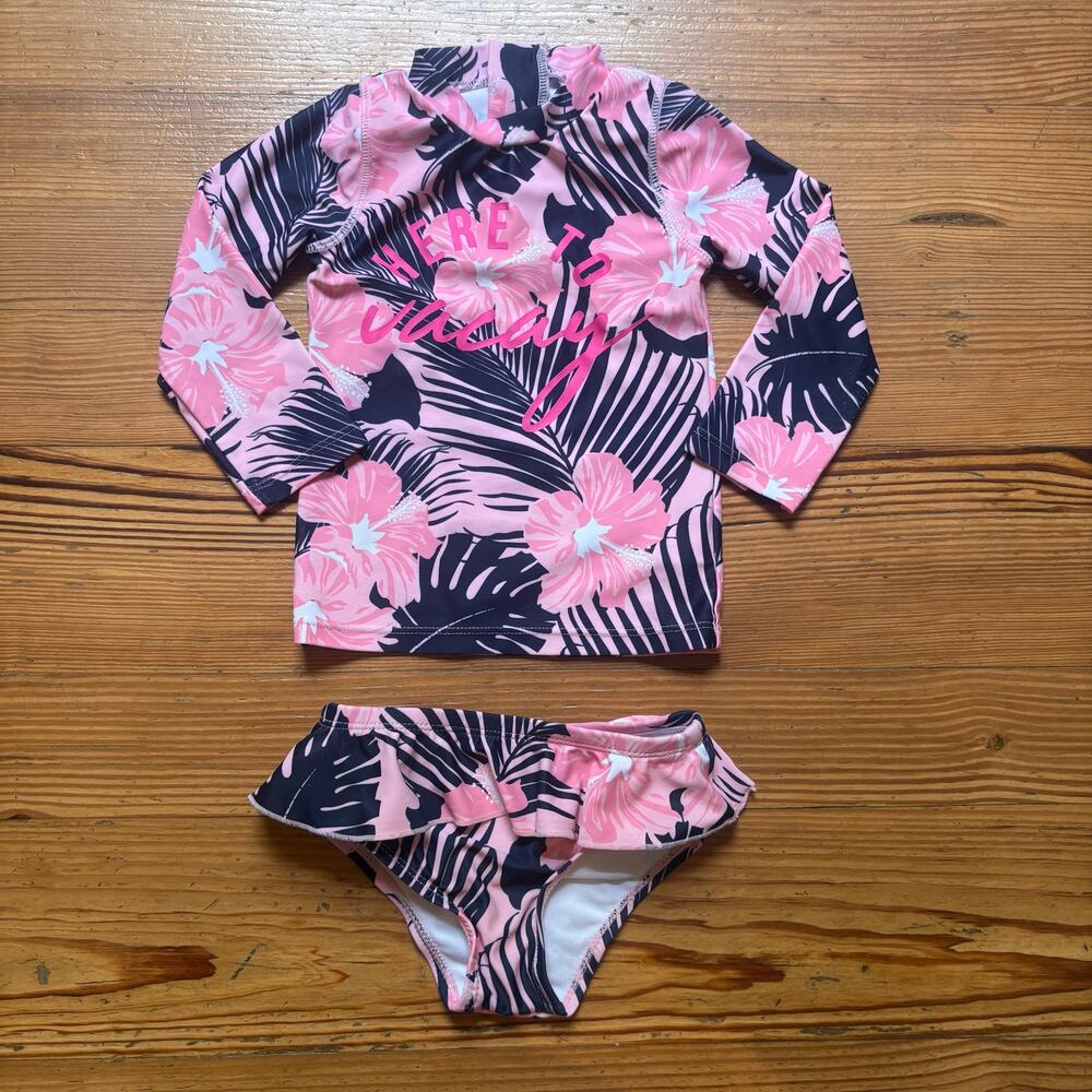 Shade Critters Vacay‎ neon floral rash guard two piece swimsuit SIZE 18-24M